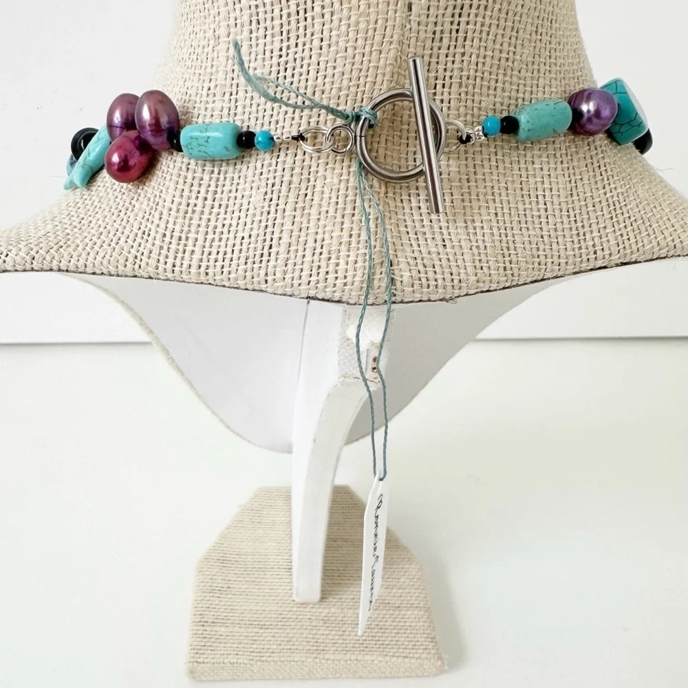 NWT Genuine Lapis, Cherry Quartz, Turquoise, Murano Glass, Black Onyx Necklace - Picture 5 of 6